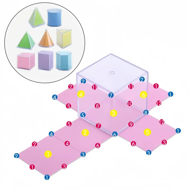 8-Piece Montessori 3D Geometry Blocks – Math Learning Toy