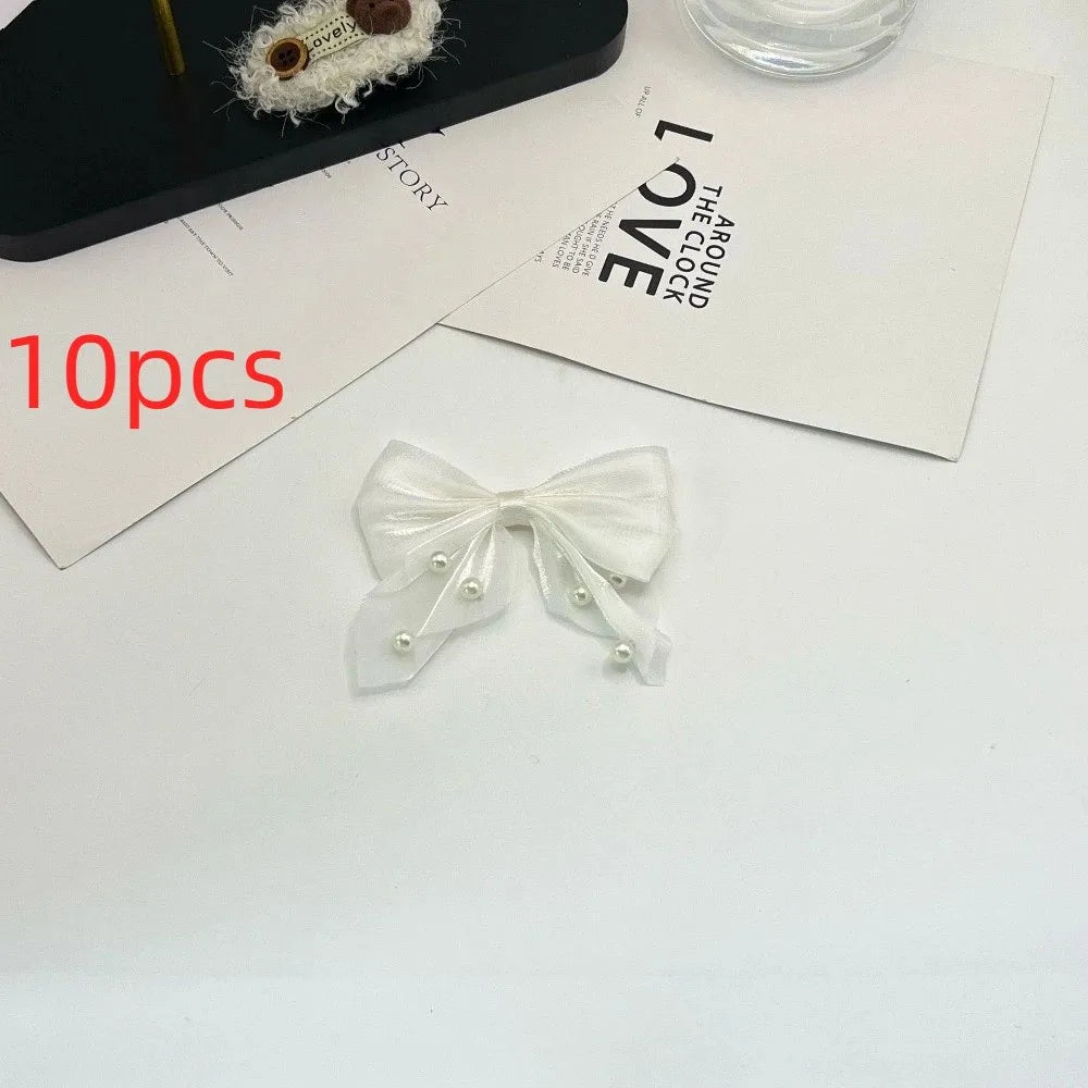 10-Pack Pearl Beaded Bow Appliques – Satin Tulle DIY Patches