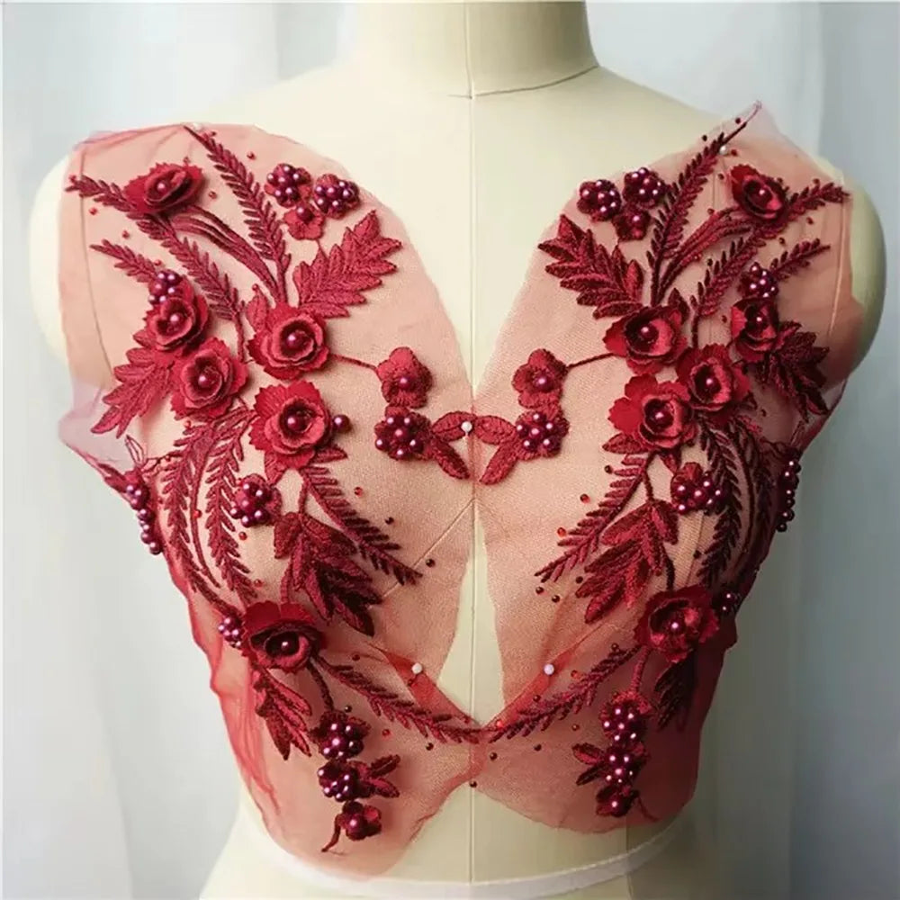 3D Flower Tassel Lace Appliqué Patch – Bridal Sew-On 2pc