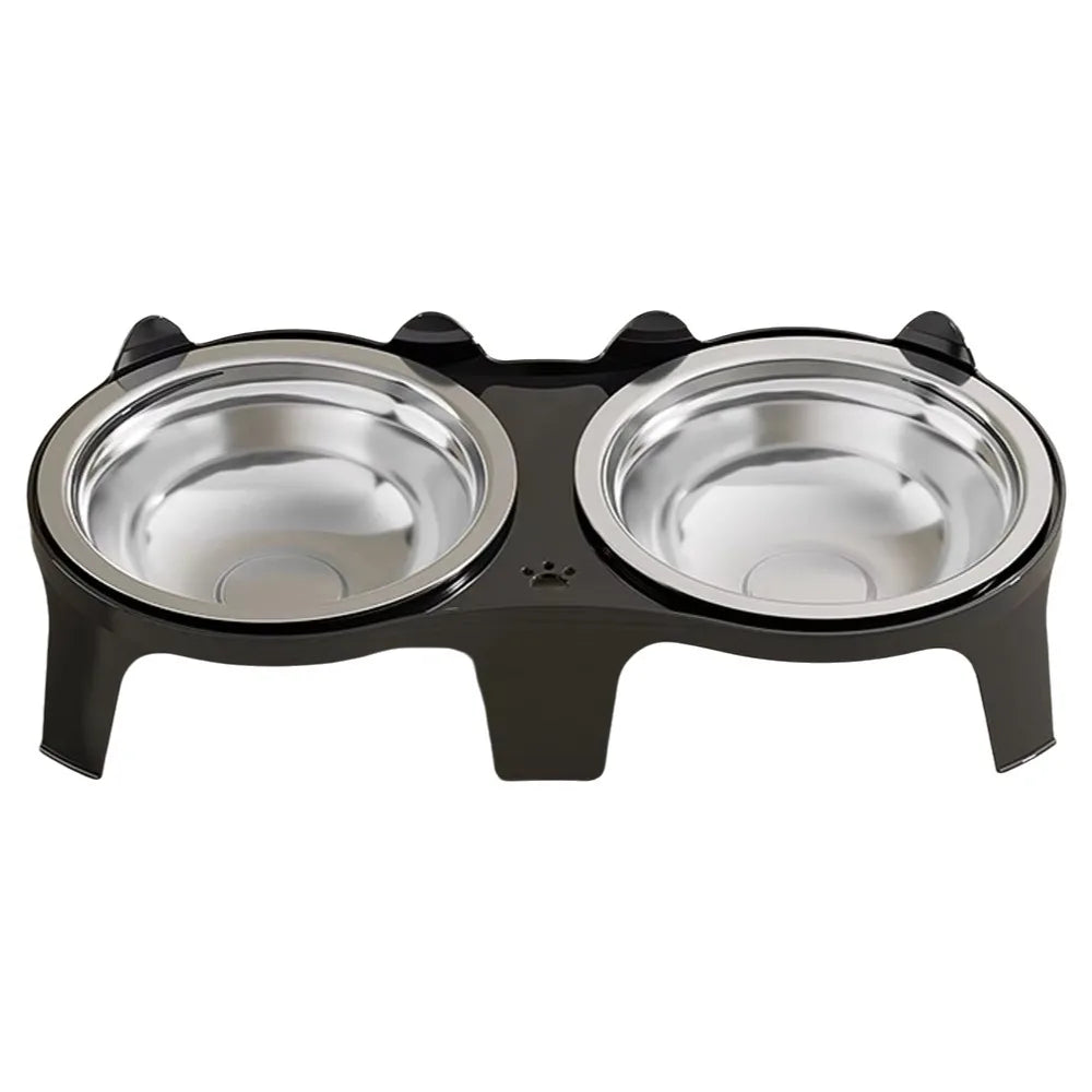 Raised Double Cat Bowl Set – Stainless Steel & Plastic Stand
