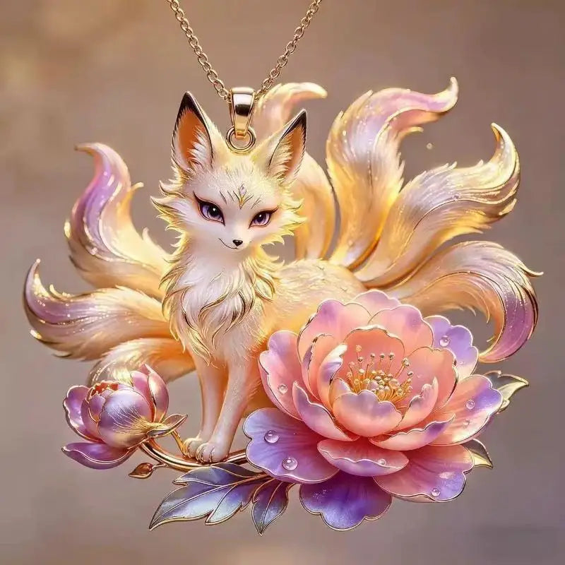 Nine Tailed Fox Enamel Pendant Necklace – Chinese Style Gift
