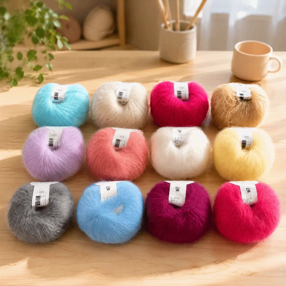12-Color Mohair Angora Yarn Set – Soft Knitting & Crochet Yarn