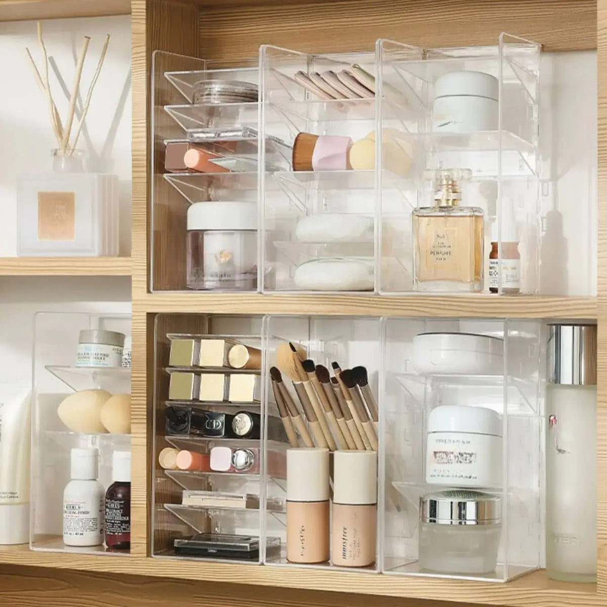 Transparent Bevelled Mirror Storage Box – Stackable Organizer