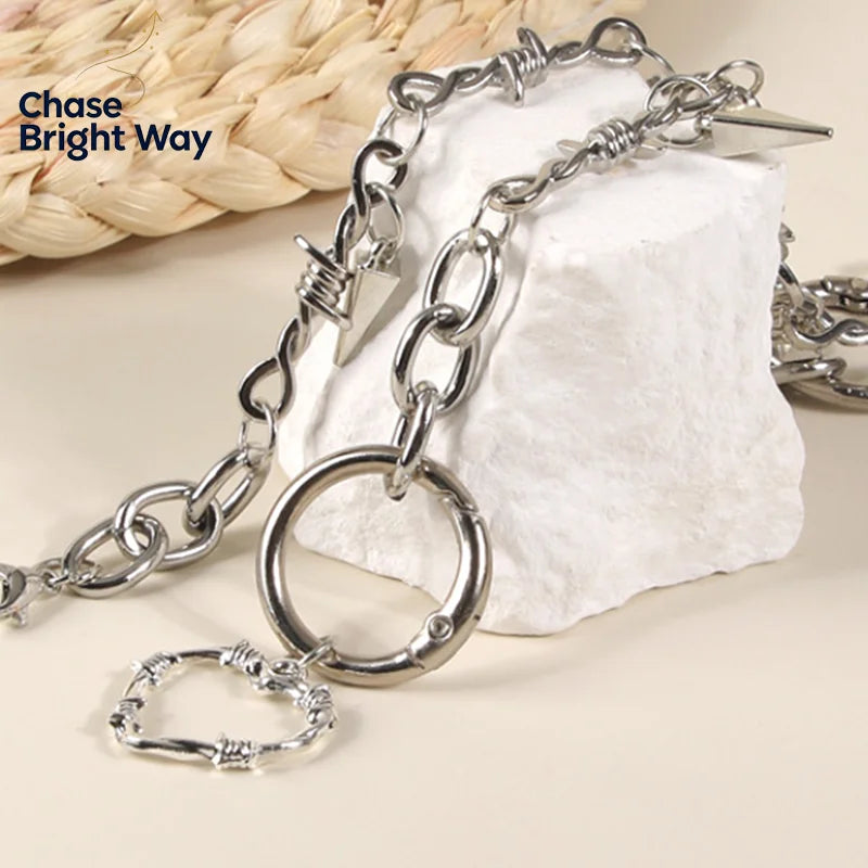 Punk Metal Shoe Chain – Hollow Heart & Pentagram Pendant