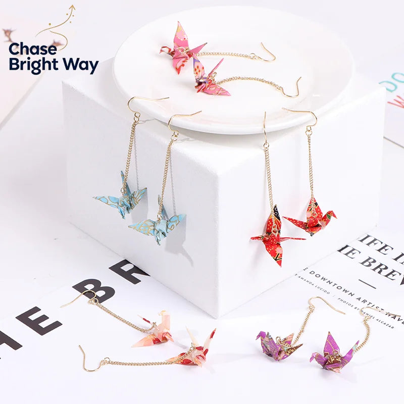 Origami Crane Dangle Earrings – Handcrafted Paper Bird Jewelry