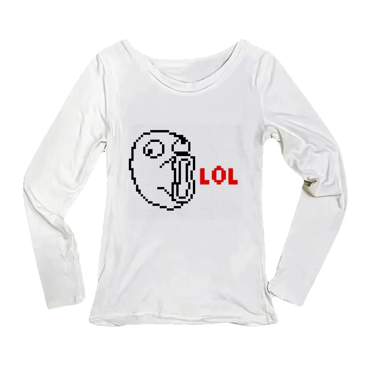 Women's Y2K Pixel Meme Long Sleeve Slim Fit Tee | Graphic Top