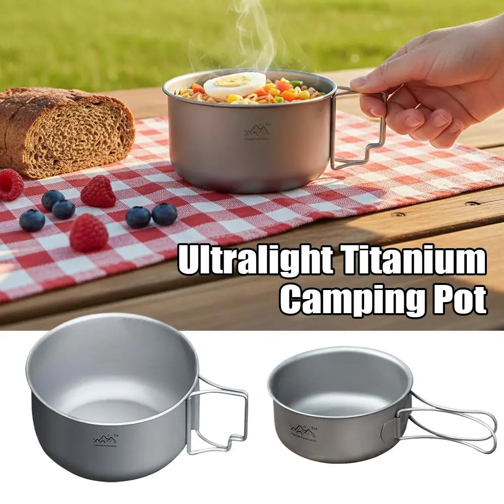 Titanium Camping Pot – Foldable Handle Lightweight Cookware