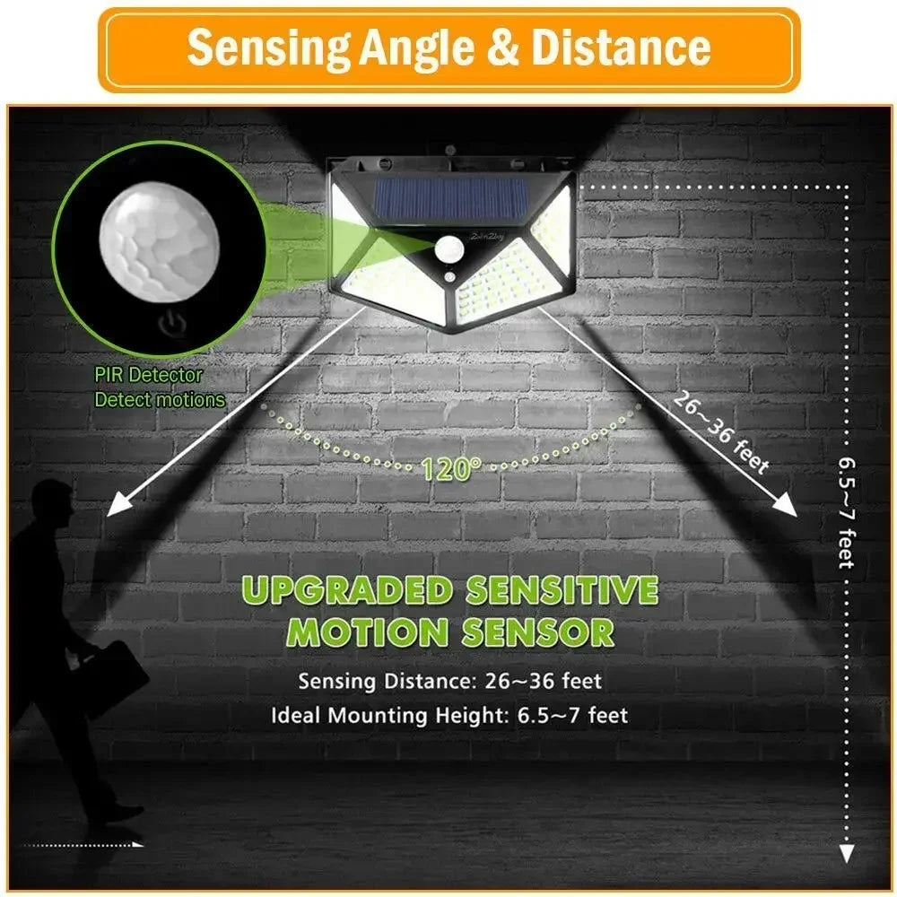 Solar Wall Light 100 LED PIR Motion Sensor IP65 Outdoor Garden
