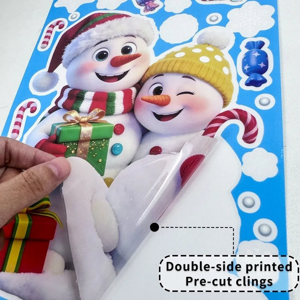 Christmas Window Cling Stickers – Santa Snowman Snowflake 9Pc