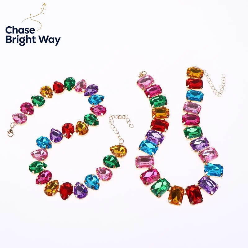 Vintage Rhinestone Crystal Choker Necklace – Colorful Heart
