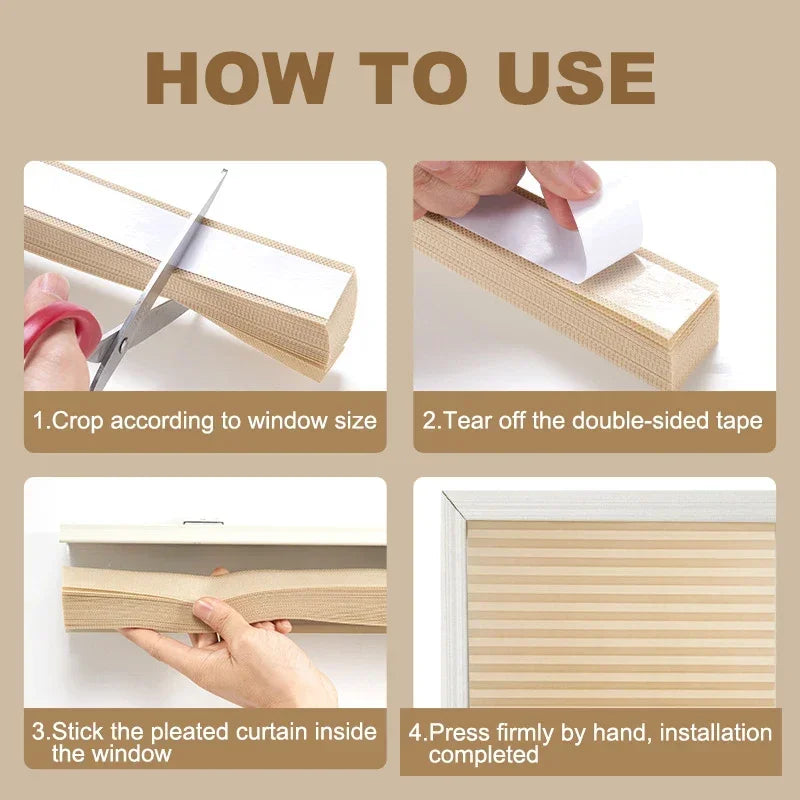Self-Adhesive Pleated Blinds – Half Blackout Window Shades