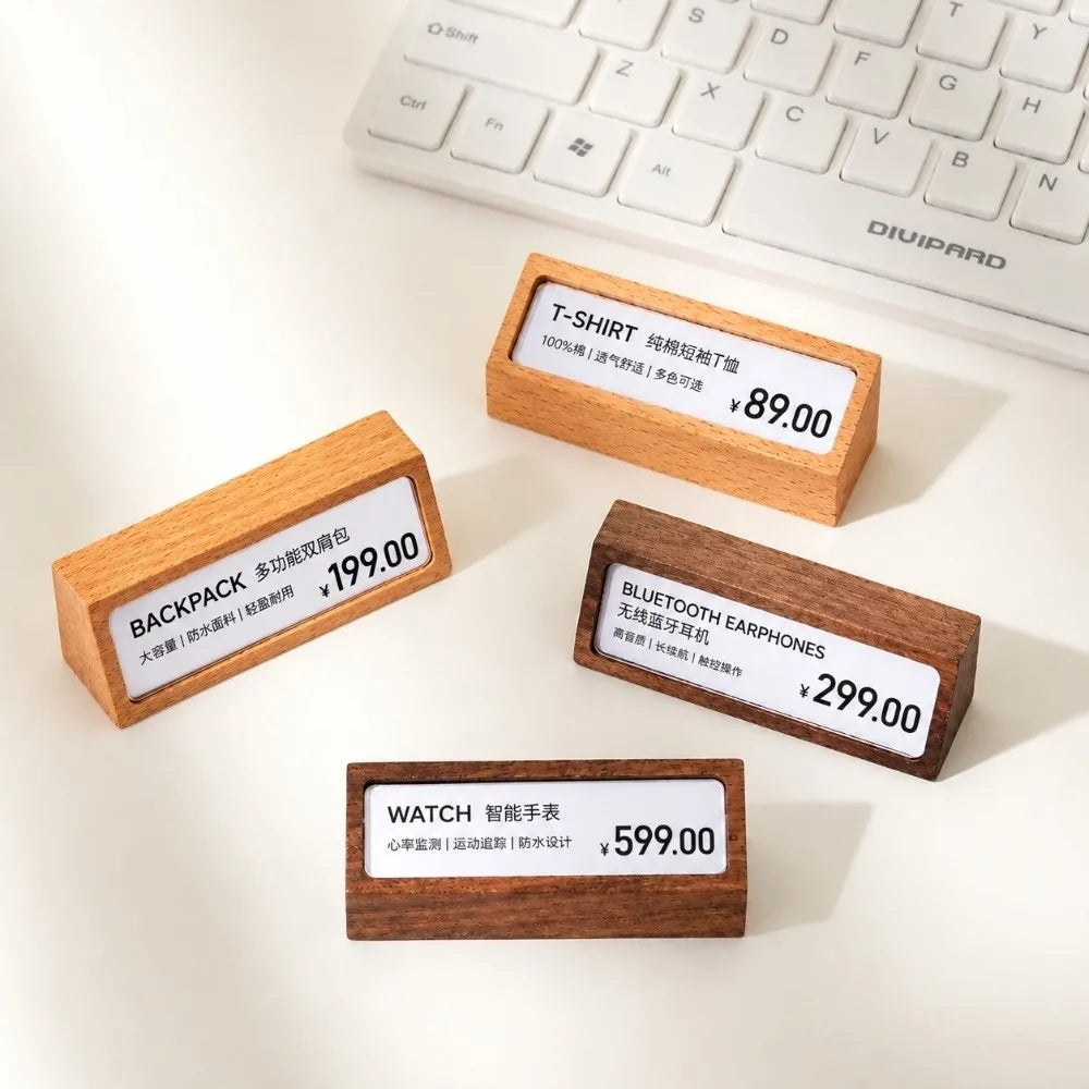 Wooden Price Tag Holder – Beech & Walnut Desk Label Stand