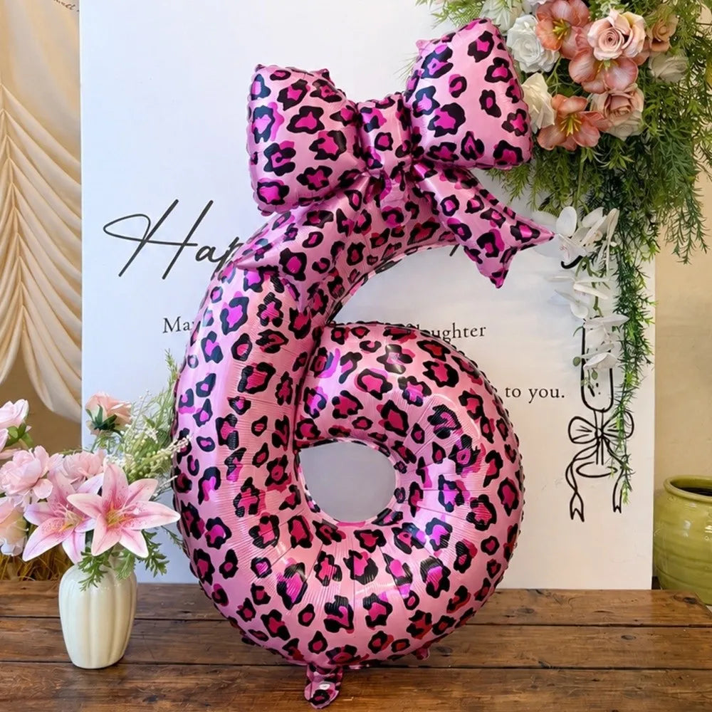 Pink Leopard Foil Number Balloons 0-9 | 40 Inch Party Décor