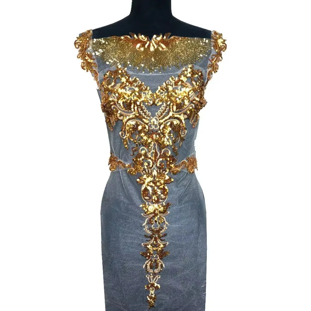 Gold Sequin Flower Applique Patches – 6-Piece Sew-On Set