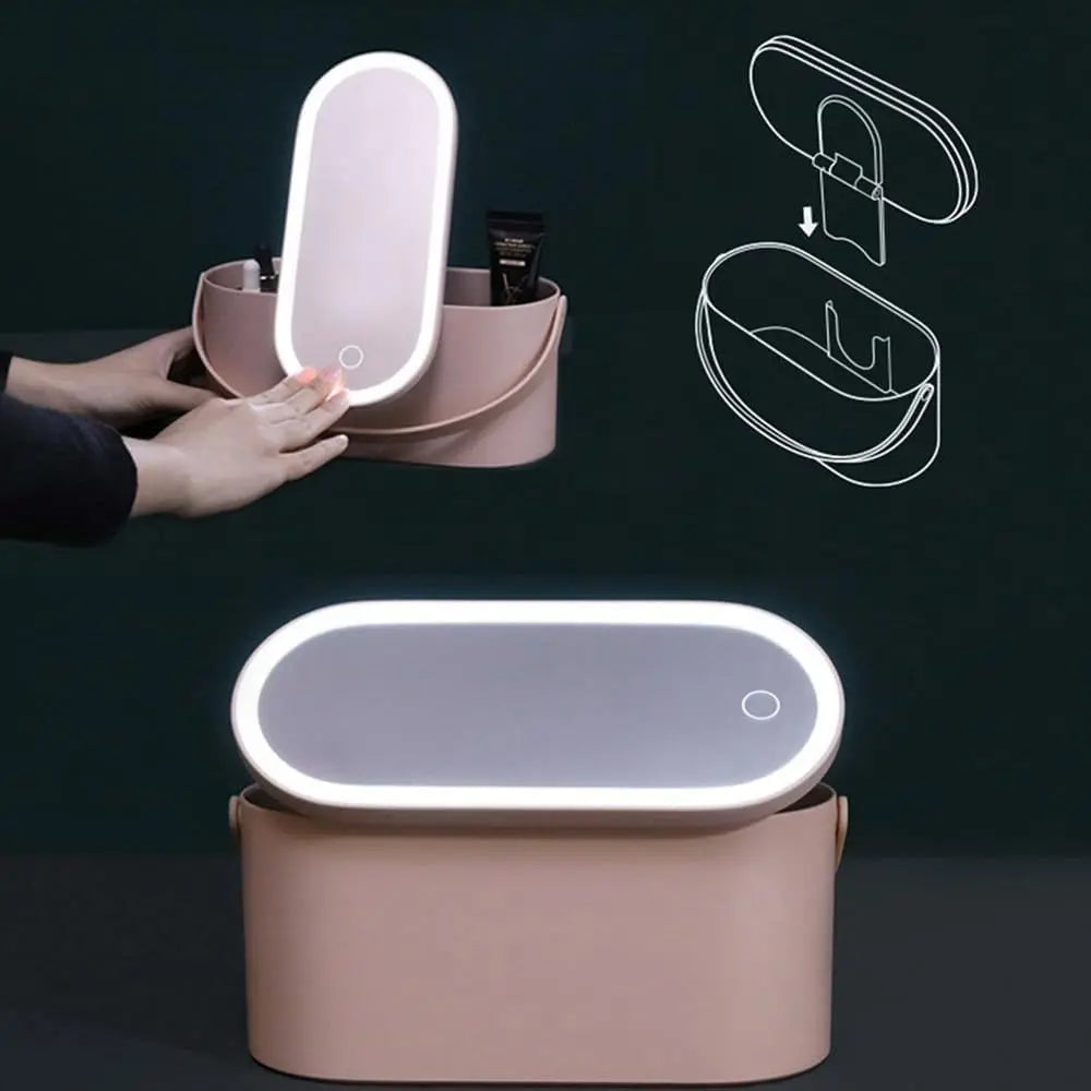 LED Makeup Mirror with Storage Case – Touch Control & USB