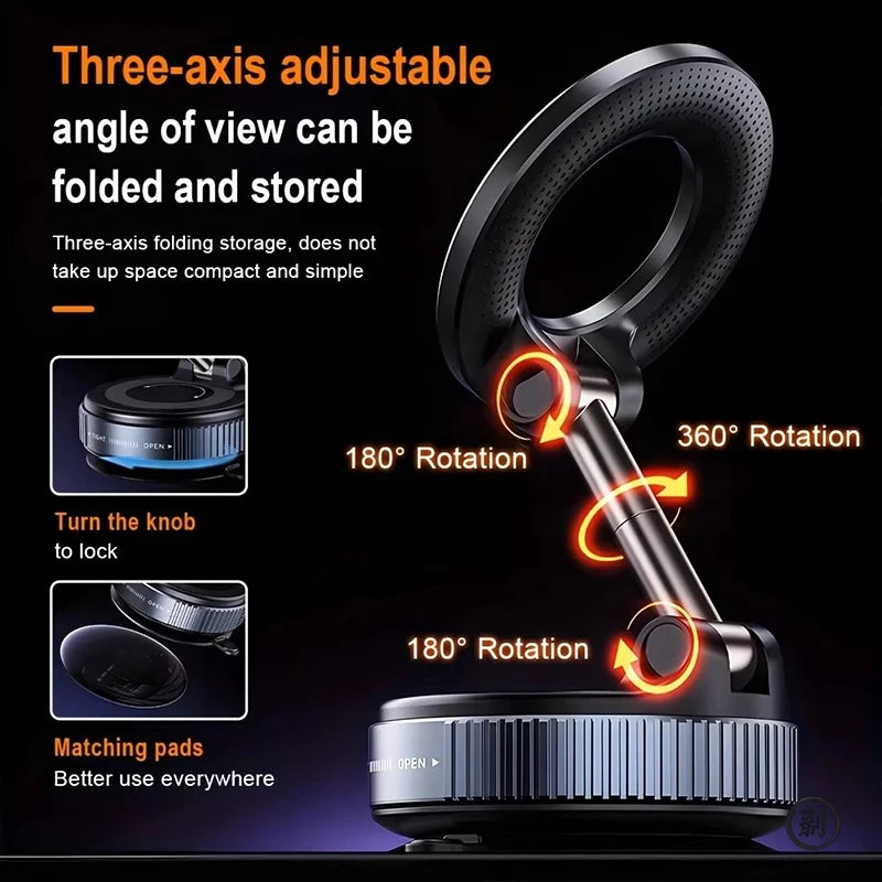 Magnetic Car Phone Holder – 360° Rotation Vacuum Suction Mount