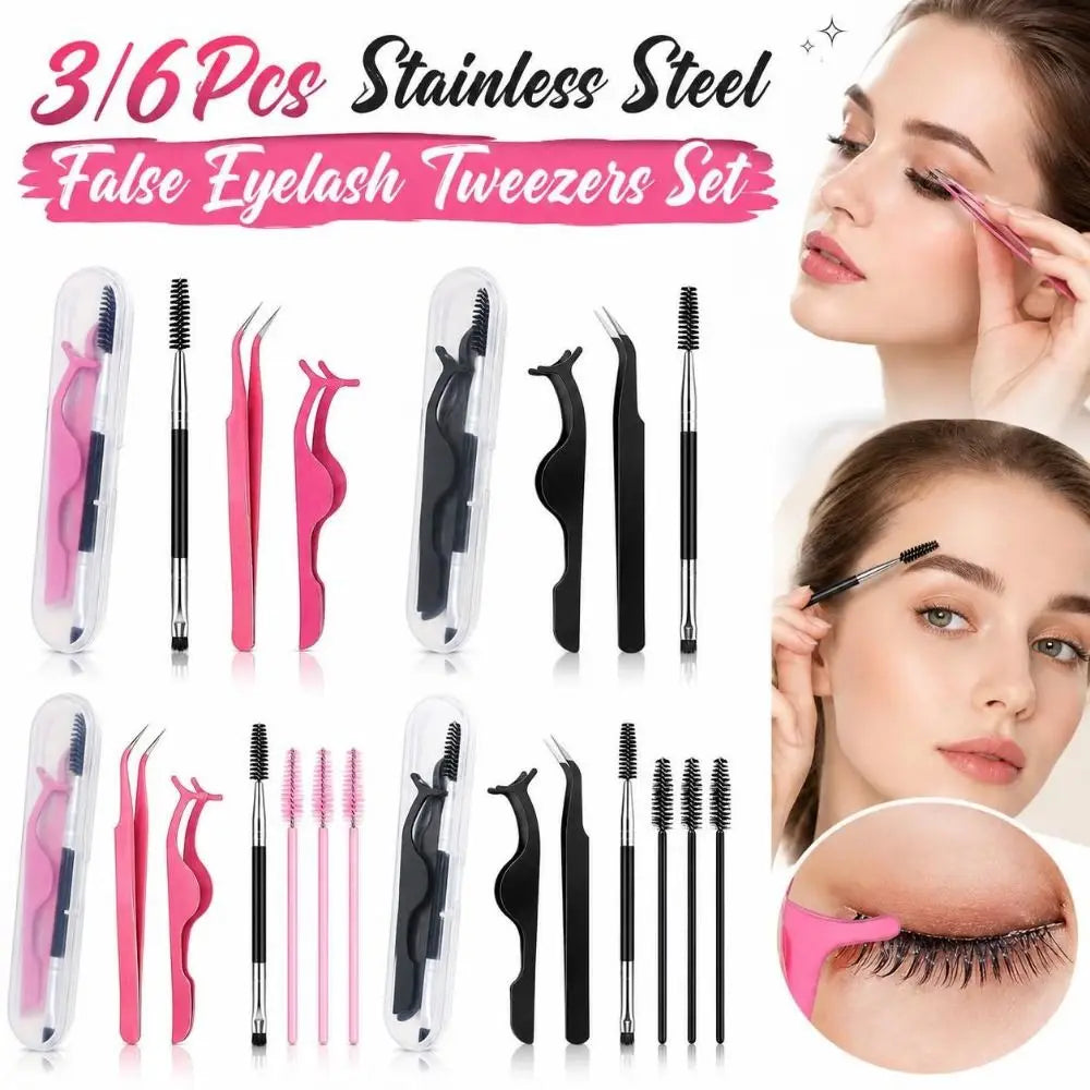 Stainless Steel Slanted Tweezers Set – Eyebrow & Lash Tools