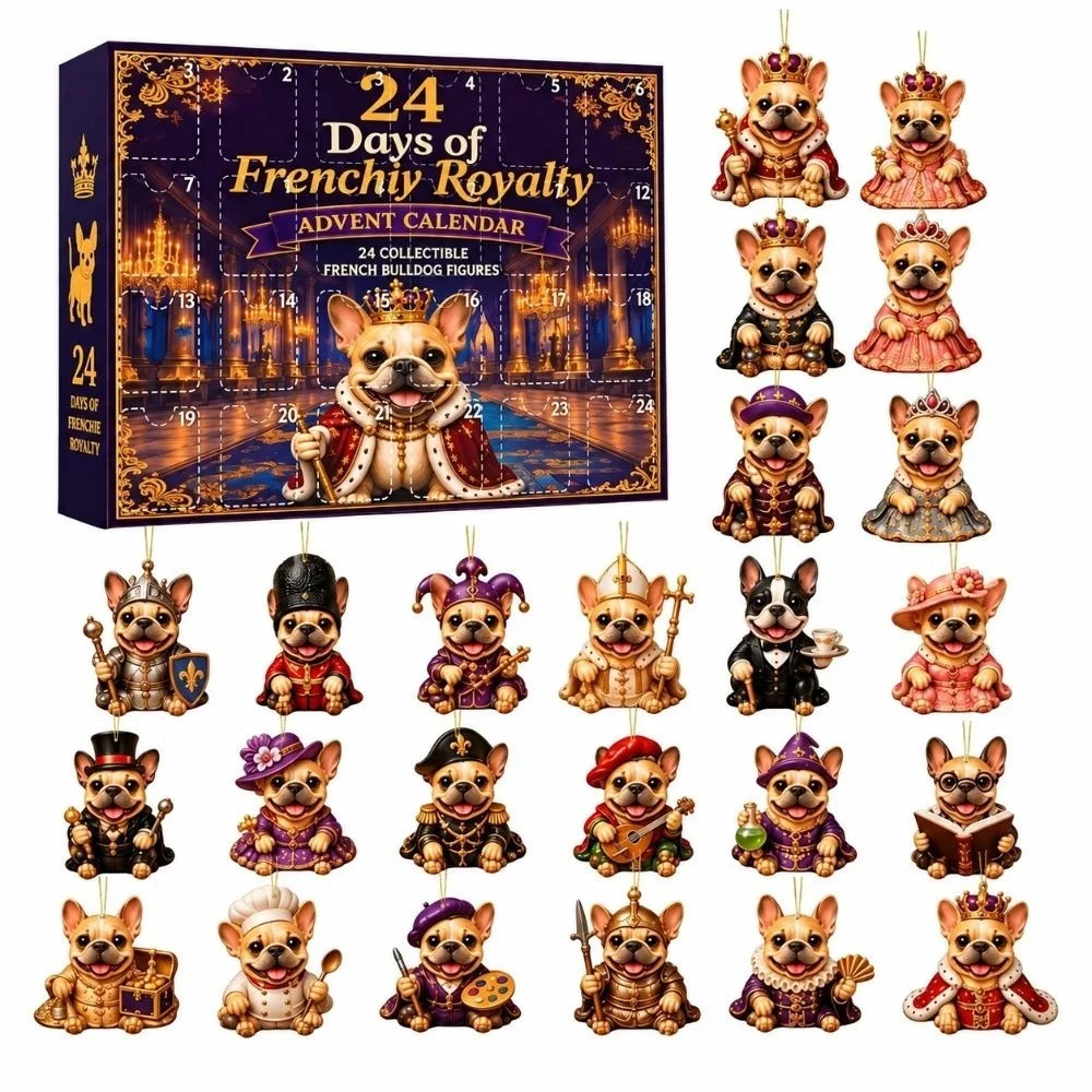 24-Piece Pug Advent Calendar – Acrylic Christmas Ornaments