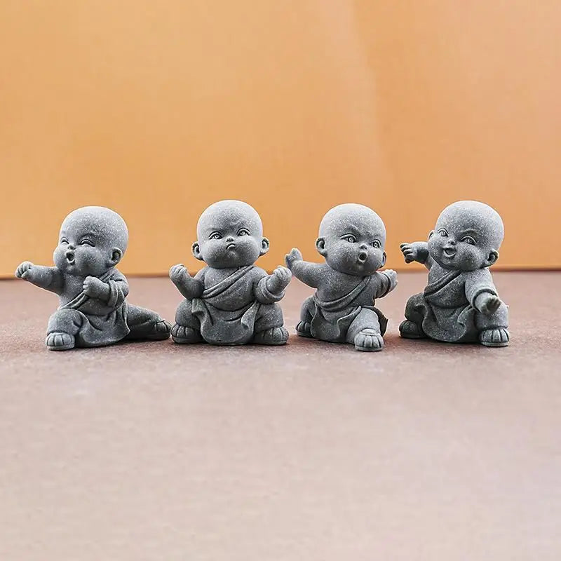 Zen Little Monk Statues – Resin Buddhist Figurines, 1 or 4 Pc