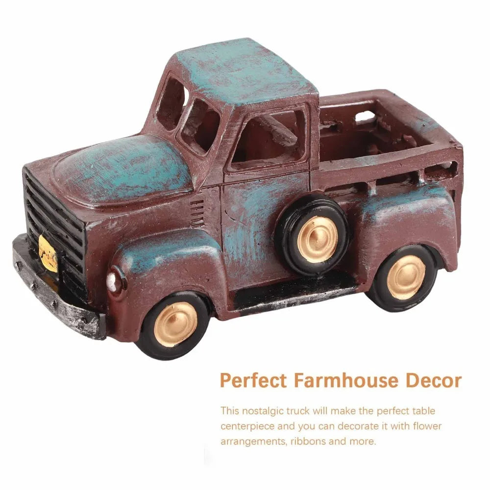 Resin Farmhouse Truck Decor – Blue Vintage Truck Flower Pot