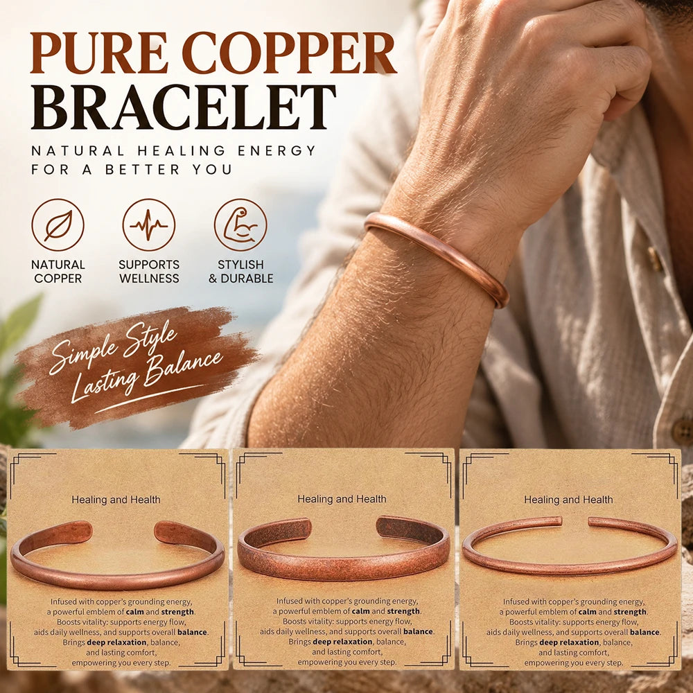 Pure Copper Cuff Bracelet – Adjustable Unisex Bangle Gift