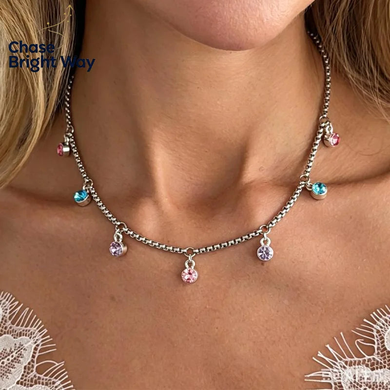 Rhinestone Pendant Choker Necklace – Y2K Adjustable Women's