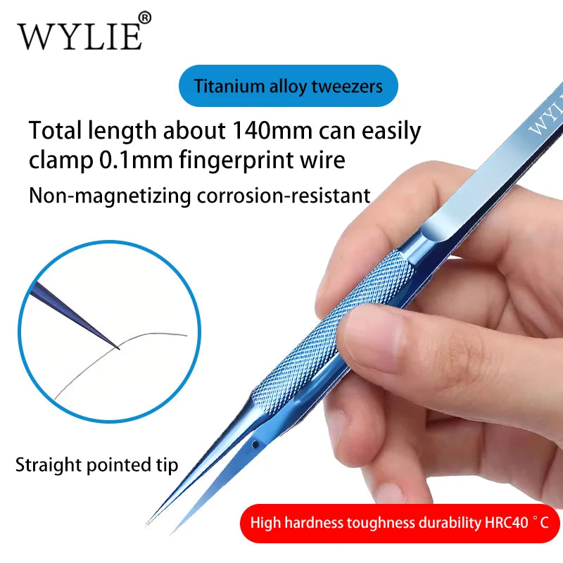 WYLIE Titanium Tweezers – Anti-Magnetic Sharp Tip Phone Repair