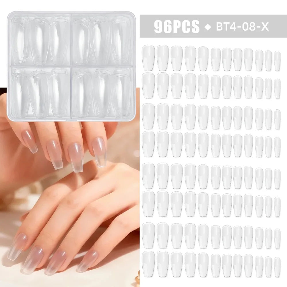 96-Pack Coffin Press On Nails – Matte Mix Color Full Cover Tips