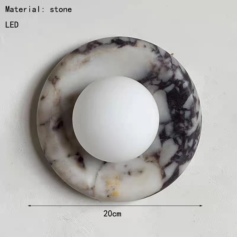 Round Real Stone Wall Light – White Glass G9 Indoor Lamp