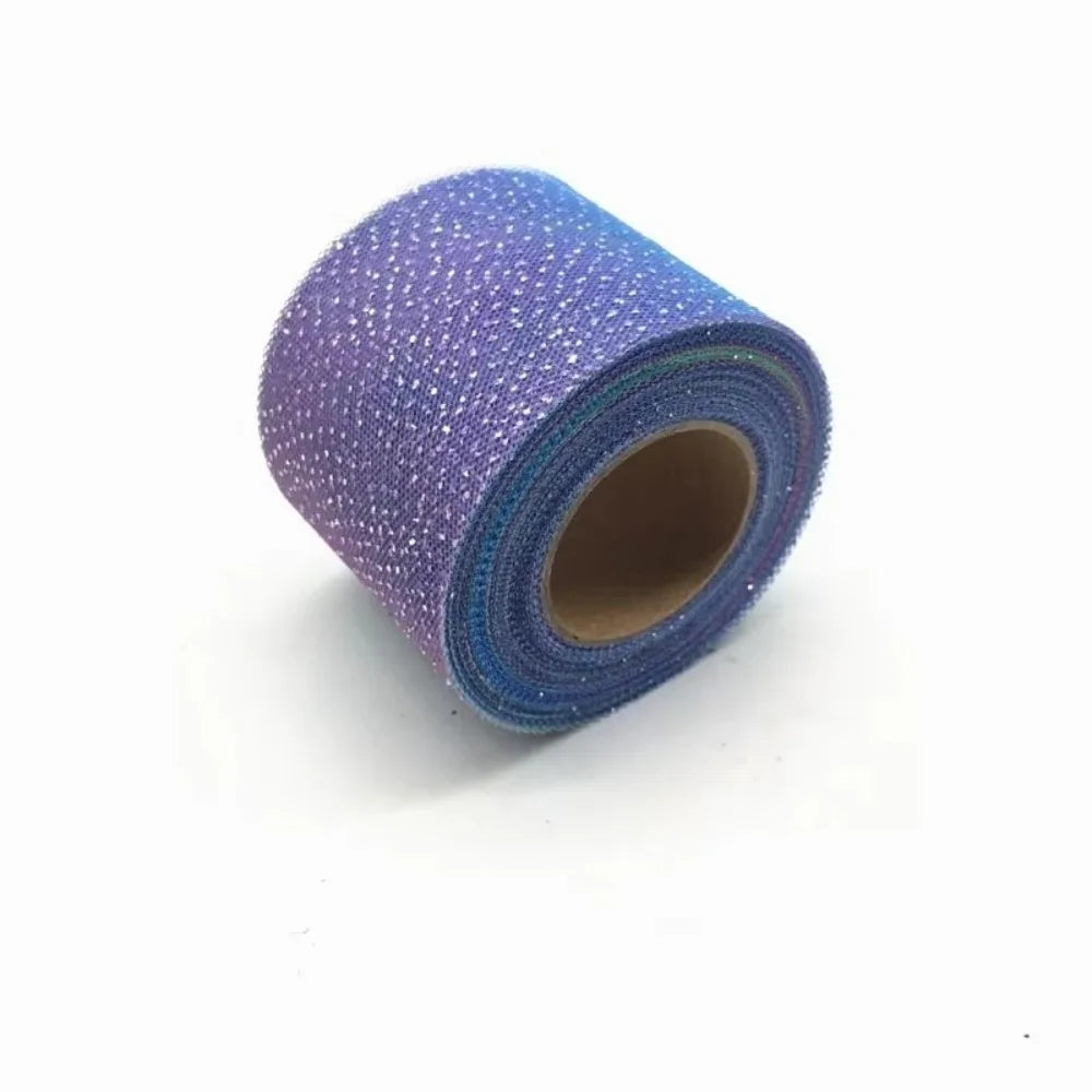 25 Yards Rainbow Tulle Mesh Ribbon – Silver Glitter Dot 6cm