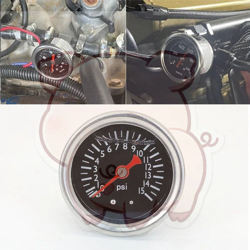 0–15 PSI Liquid-Filled Fuel Pressure Gauge | Axial Mount