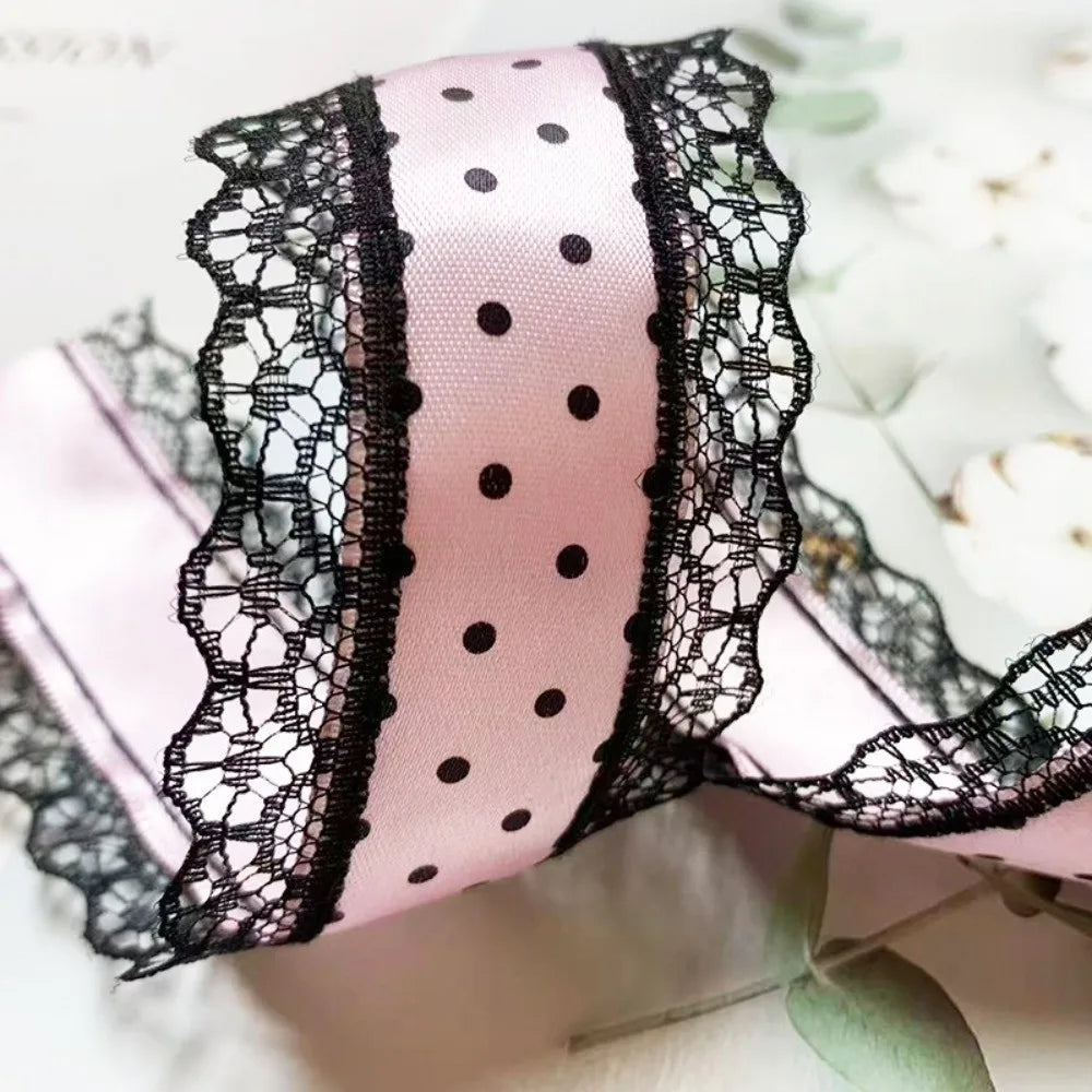 Polka Dot Satin Ribbon 4cm Wide – 10 Yards White Lace Trim