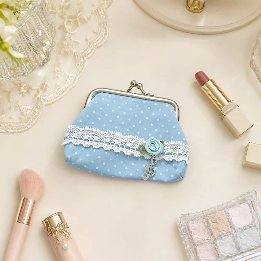 Y2K Lace Coin Purse – Vintage Polka Dot Mini Wallet Pouch