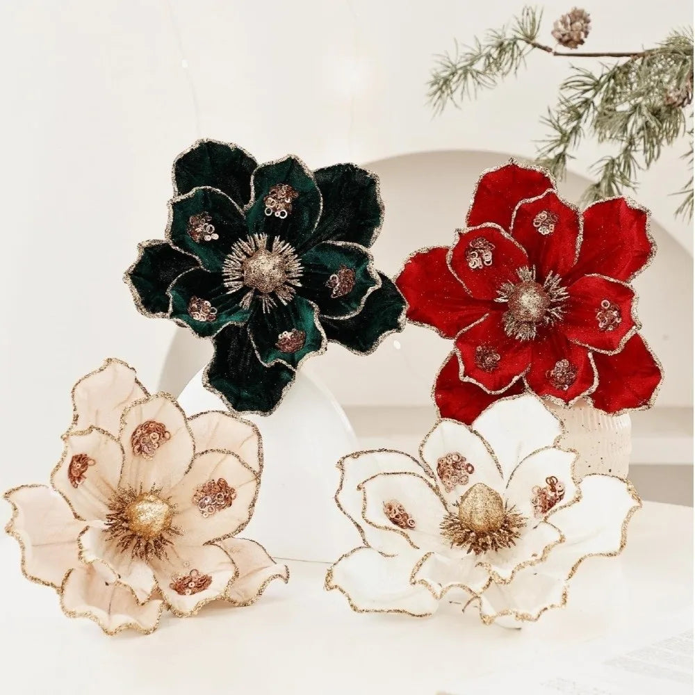 Glitter Artificial Poinsettia Flower 21cm – Christmas Décor