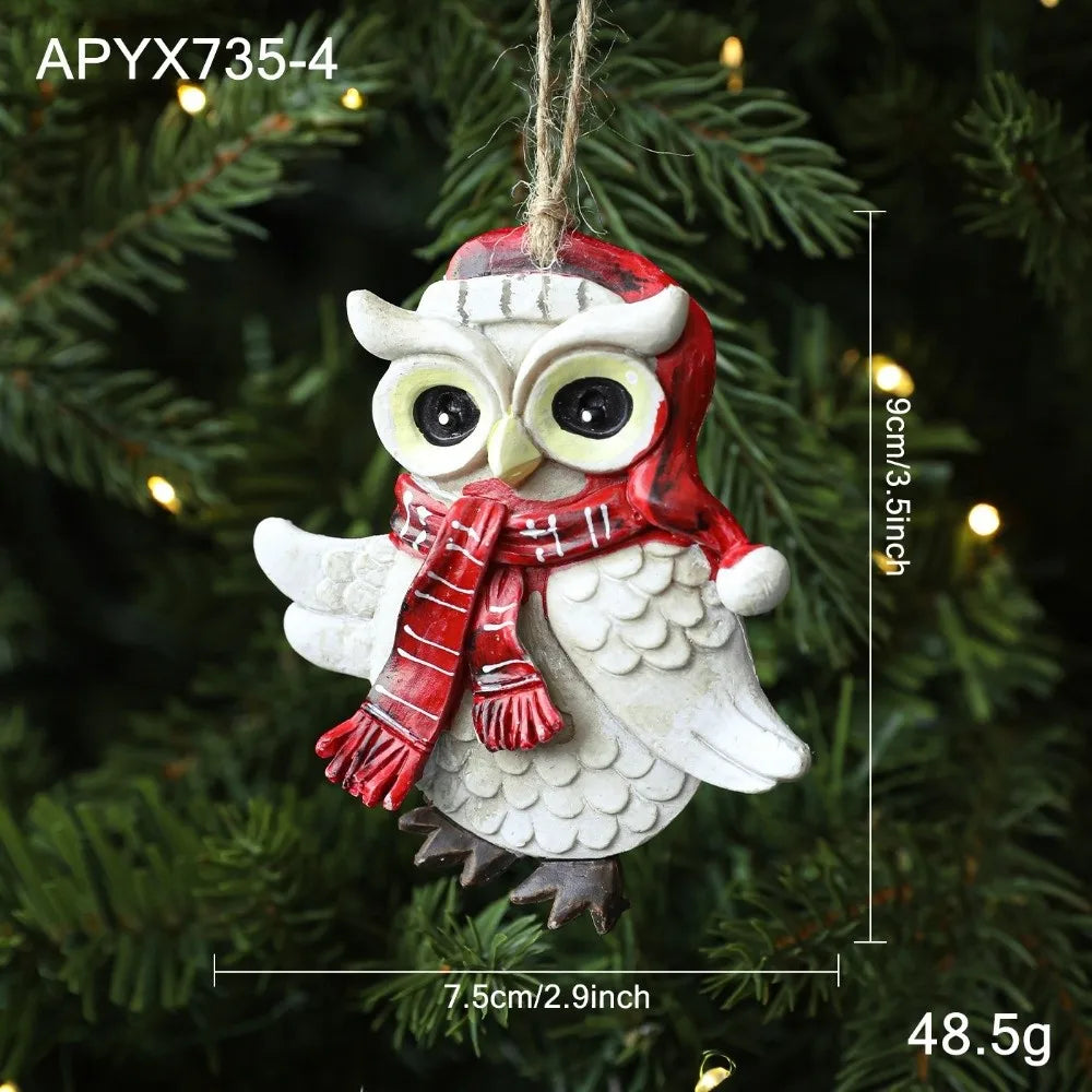 Resin Owl Christmas Ornament with Jute Rope – Vintage Style