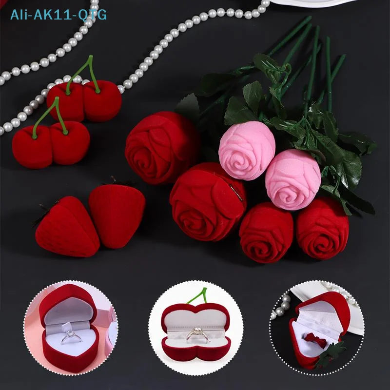 Velvet Flocked Ring Box – Rose Heart Jewelry Gift Case