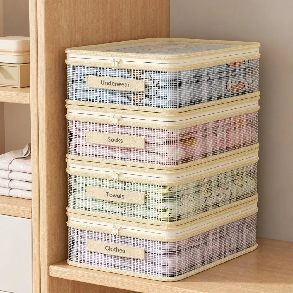 4-Pack Stackable Foldable Mesh Storage Bags – Wardrobe Organizer