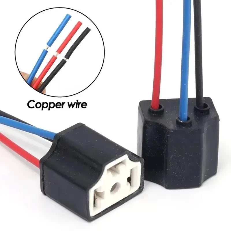 H4 Ceramic Headlight Bulb Socket 3-Hole Wiring Plug – 2 Pack