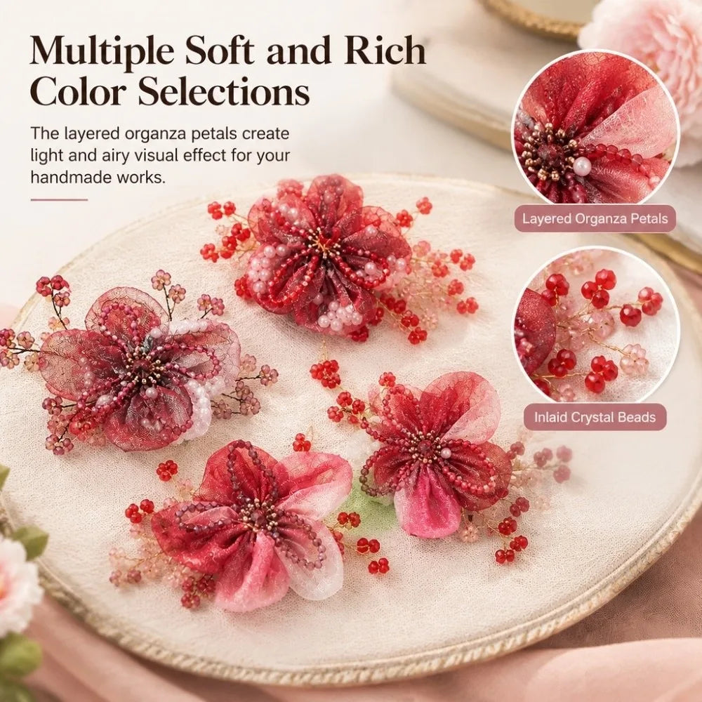 Crystal Bead Organza Flower Applique – DIY Hair Accessory