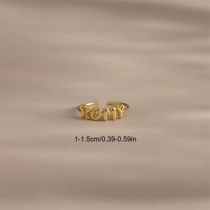 Personalized Bubble Font Name Ring – Custom Open Band for Women