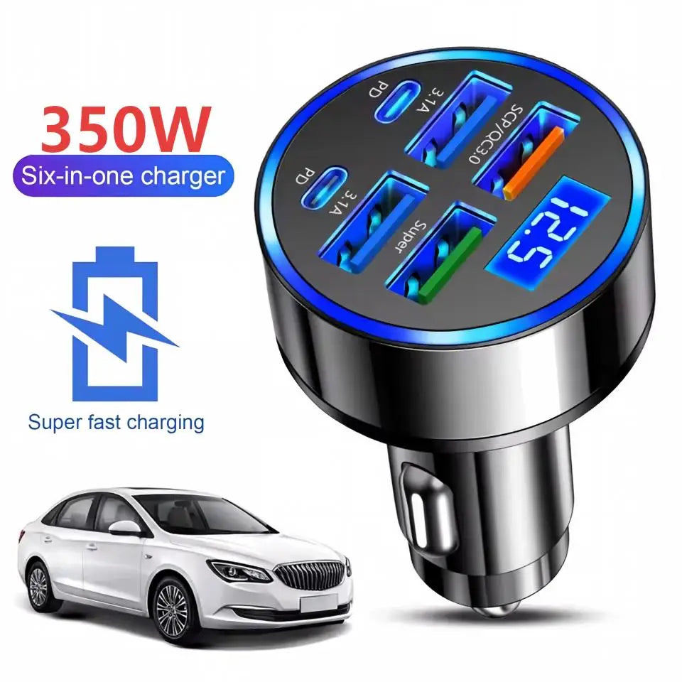 6-Port 120W USB Car Charger PD QC3.0 Fast Charging Adapter