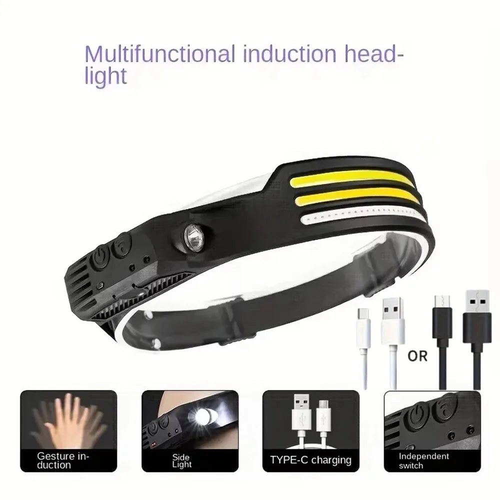 USB Rechargeable COB LED Headlamp | Sensor Touch, IPX4