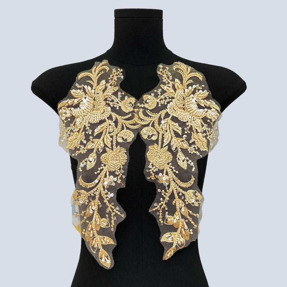 Beaded Sequin Floral Mesh Embroidery Applique Patch – 1 Pair