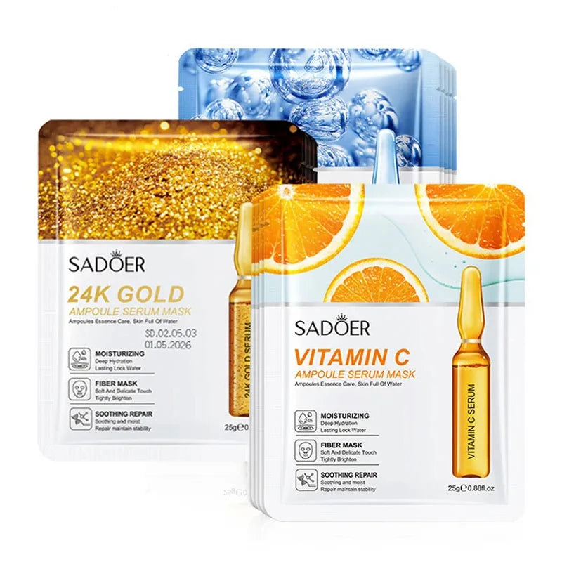 SADOER 24K Gold Vitamin C Face Mask 10-Pack | Hydrating Sheet