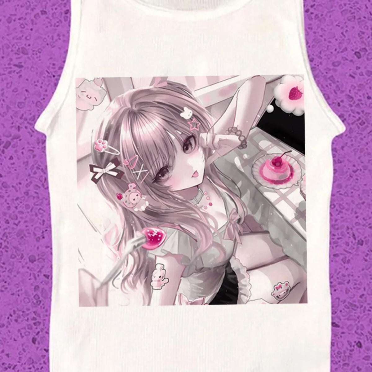Y2K Harajuku Kawaii Cat Ear Anime Women's Slim Fitted Tee