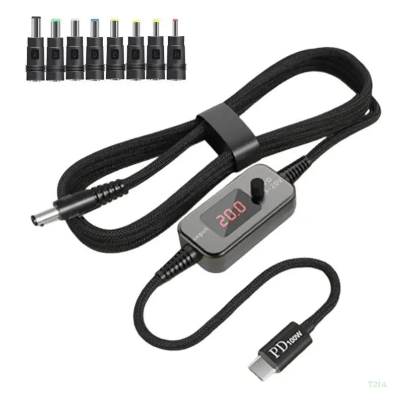 USB-C to DC5521 PD 100W Cable – 5V–20V Adjustable, 8 Tips