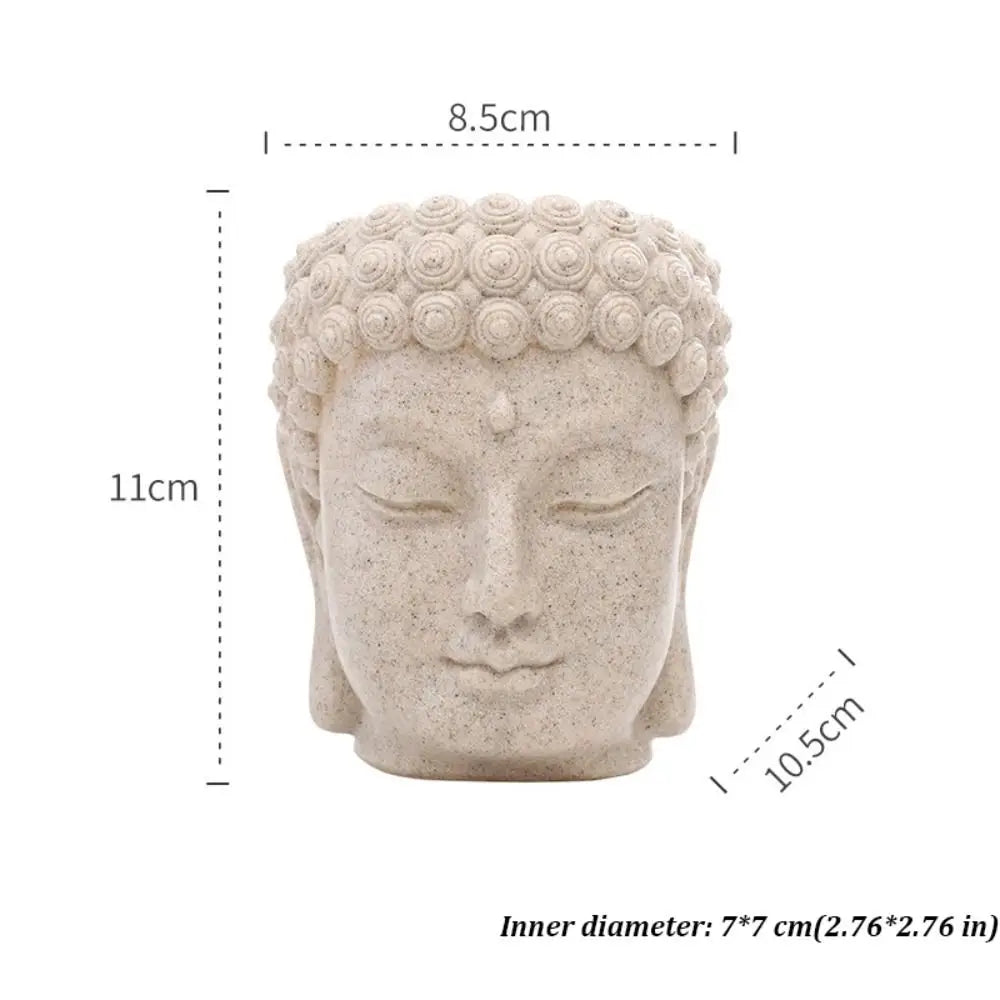 Resin Buddha Head Planter with Drainage Hole | Desktop Statue Pot