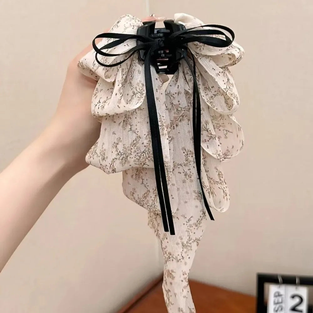 Volumizing Chiffon Hair Claw Clip – Floral Bow Korean Style