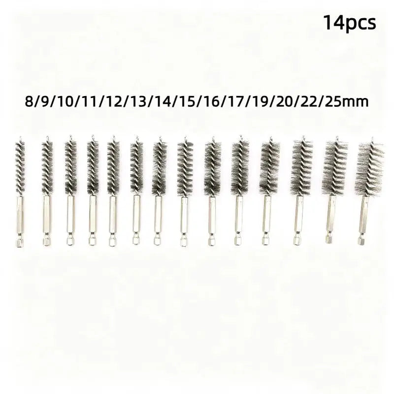 Stainless Steel Bore Brush Set 6-14Pcs | 1/4" Hex, 8-19mm