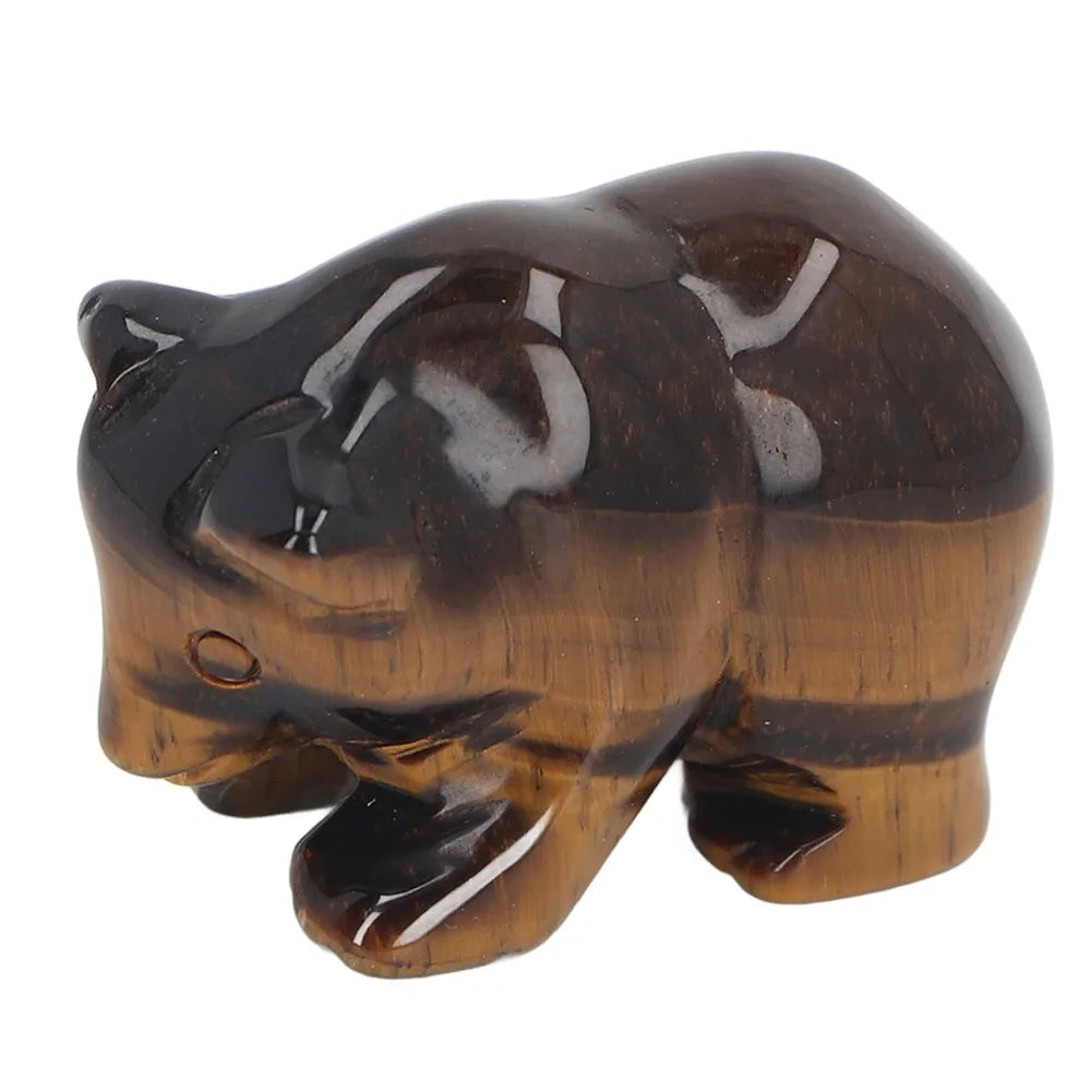 Tiger Eye Crystal Bear Figurine – Hand-Carved Stone Statue 1.5in
